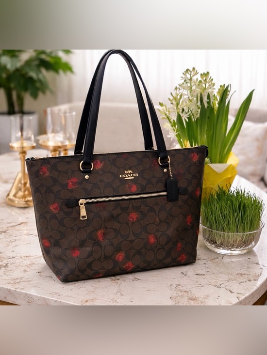Coach Handbags - Coach Black and Brown Tote with Red Accents